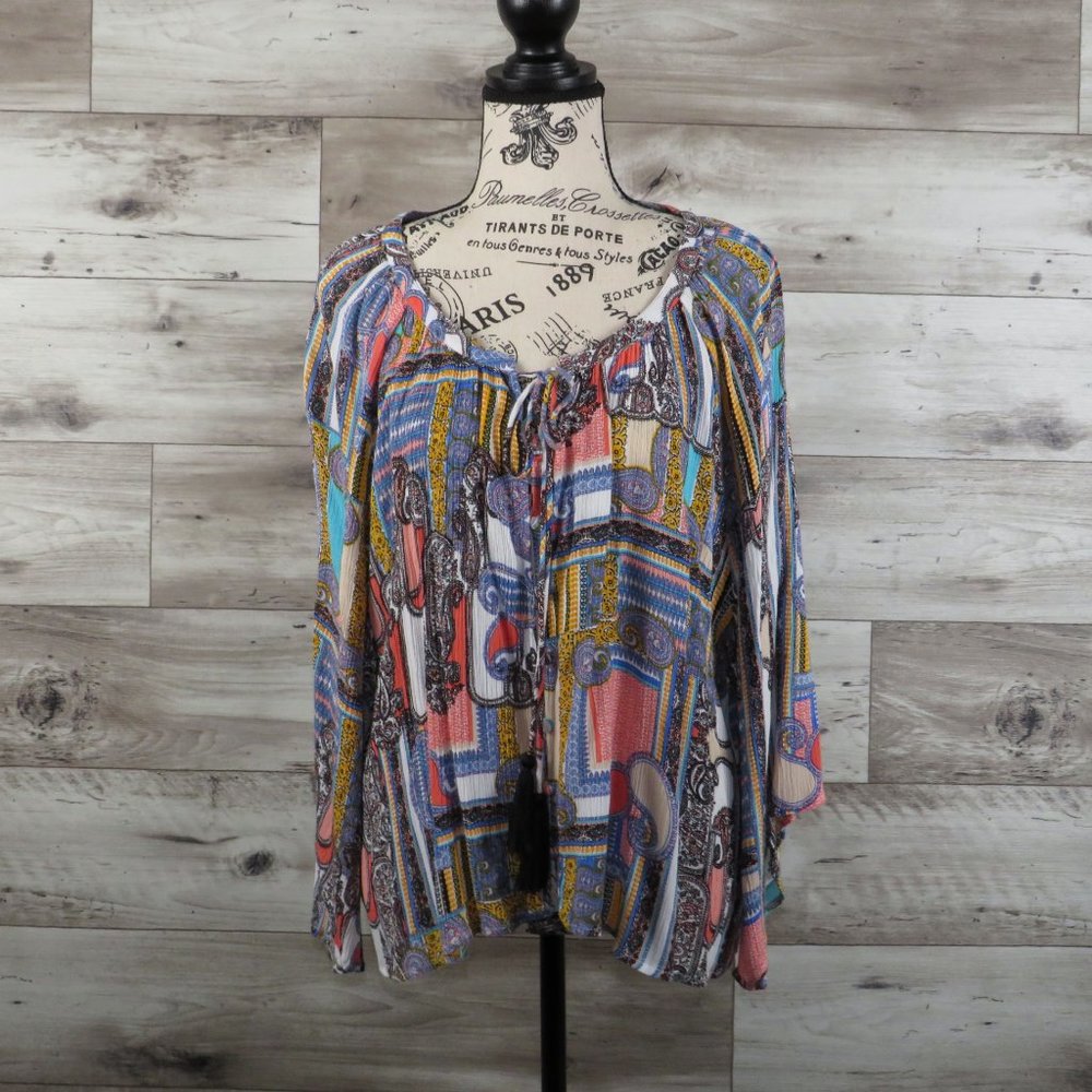 Valija*Women's Asymmetrical Half Sleeve Button Down Boat Neck BOHO Blouse~ Small